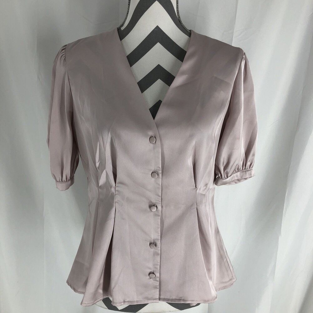 Topshop Blouse Womens US 8 Blush Puff Sleeve Button Up Shirt